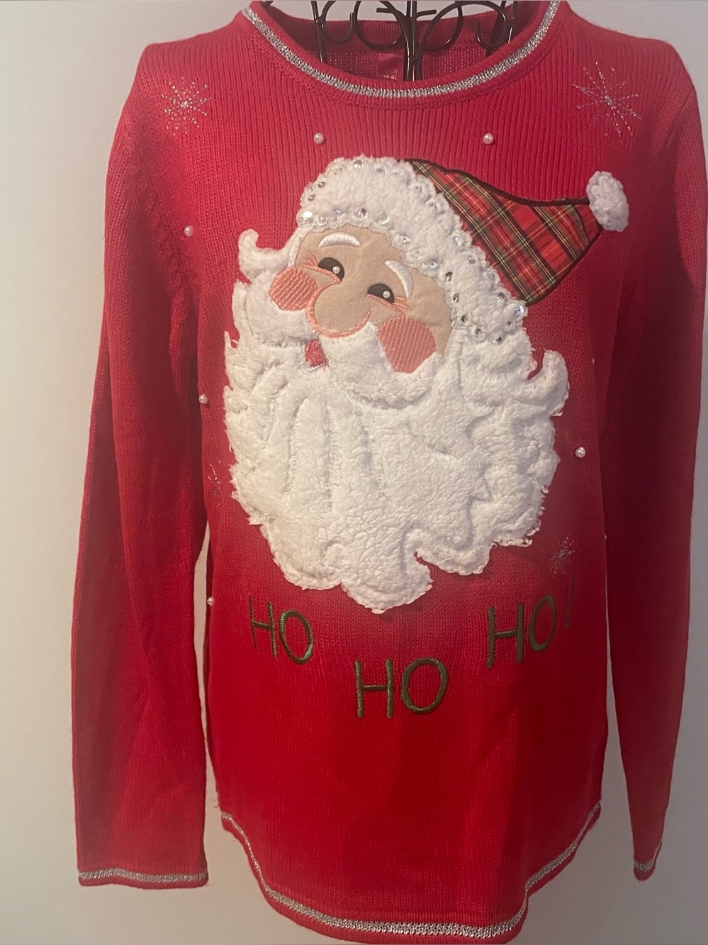 Red Santa Holiday Christmas Sweater with Plush Santa size S